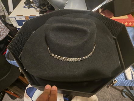 Adrian's hat seated inside the Mavericrest case